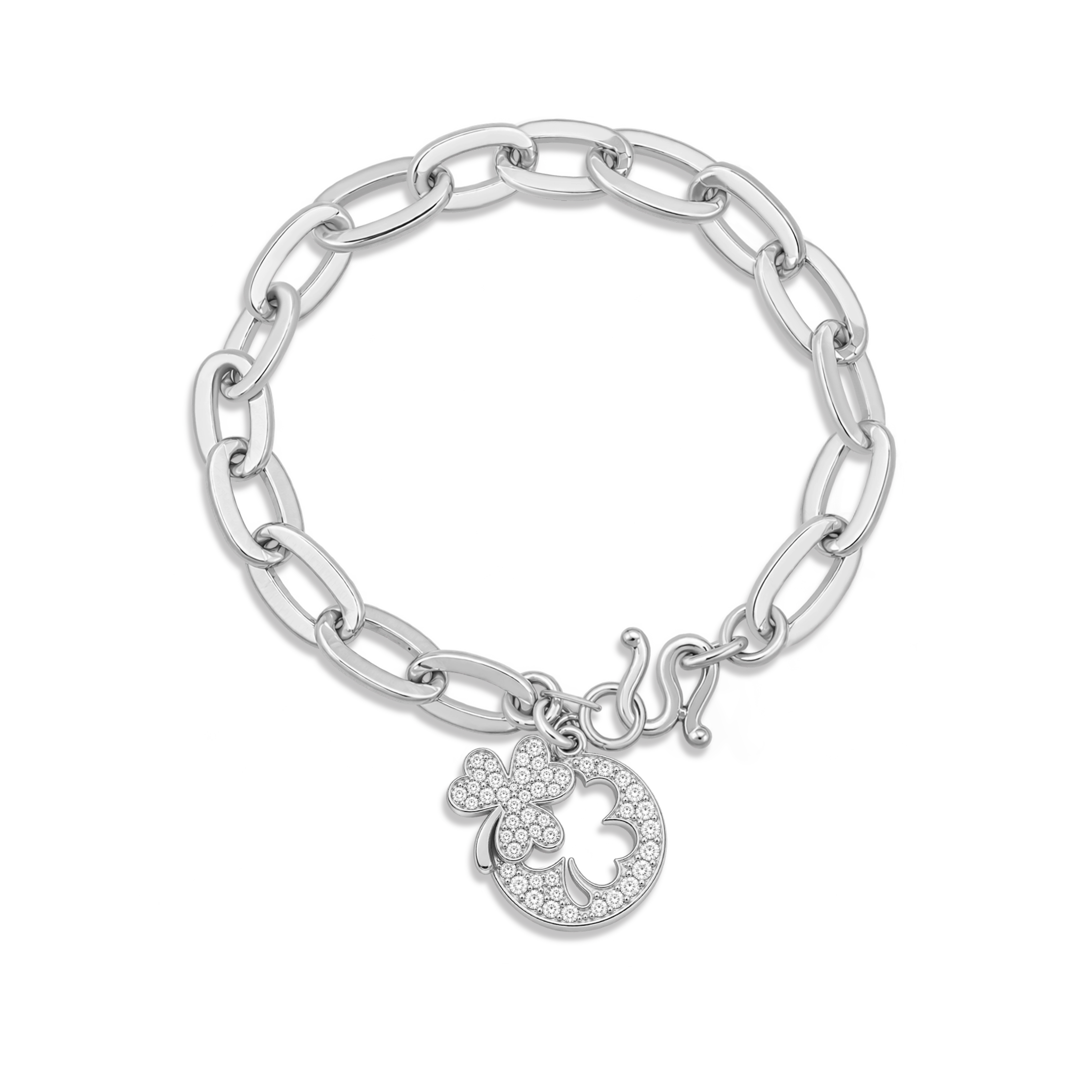 ข้อมือใบโคลเวอร์ฝังพลอยชุบไวท์โกลด์ 2 สลึง